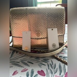 Tory Burch, gold snake skin leather purse